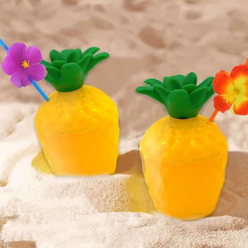 Plastikiniai Havajų Paplūdimyje Šalis, Kokosų, Ananasų Gėrimas Taurės ir Šiaudų Apdailos Geriamojo Šiaudų Šalis Gimtadienio Apdaila