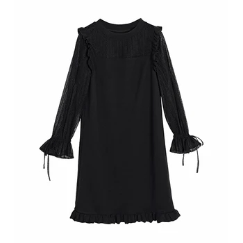 Plius Dydis Suknelė Moterims, pagaminti pagal Užsakymą, Drūtas Mergina Pavasarį Suknelė Nėrinių Suknelę Siūlėmis Didelis Dydis Seksualus Juodas Kostiumas DL507