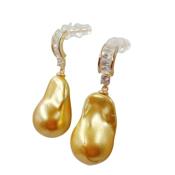 Pobūdžio gėlavandenių baltųjų perlų auskarai su 925 sidabro kablys -- AAA balto Perlo auskaru,14-18 mm big baroko perlo auskaru