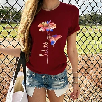 Ponios Atsitiktinis Marškinėlius Trumpomis Rankovėmis Viršūnes Tees Seksualus Drugelis Daisy Grafinis Spausdinti T-Shirt O-Kaklo Vasaros 2020 Moteriškas