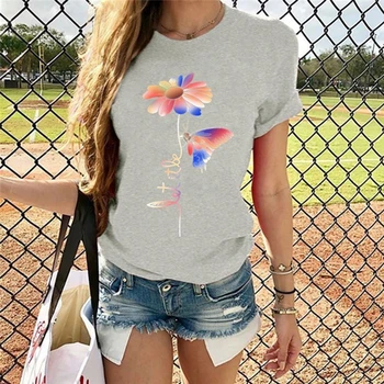 Ponios Atsitiktinis Marškinėlius Trumpomis Rankovėmis Viršūnes Tees Seksualus Drugelis Daisy Grafinis Spausdinti T-Shirt O-Kaklo Vasaros 2020 Moteriškas