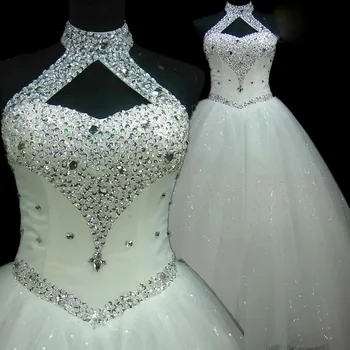 Prabanga Dubajus Vestuvių Suknelės 2019 Kristalų Zawalcowany Reljefiniai Vestuvinės Suknelės Derliaus Aukšto Kaklo Vestuvių Suknelės Chalatas De Mariee