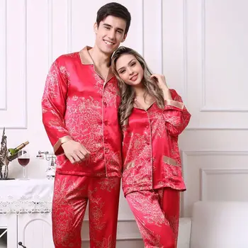 Prabanga Porų Šilko Satino Pižama Raudona Spalva Sleepwear Nustatyti, naktiniai drabužiai, 2 vnt. Pižama, Kelnės, Kostiumai Kinijos Pajama Mėgėjams