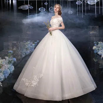 Prabanga Saldus, Elegantiškas V-kaklo nuo Pečių Vestuvių Suknelė iki 2021 m. Vestido De Noiva Nėriniai Siuvinėjimo Appliques Princesė Nuotaka Suknelė