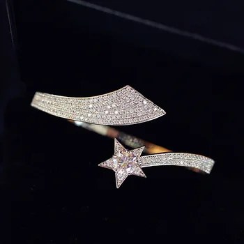 Prabangių Mados dizaino Nauja AAA Kubinis Cirkonis Žvaigždės formos Nutiesti Nustatymas Atidaryti Bangle Naujų moterų Accessarioes Papuošalai