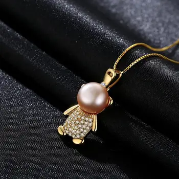 Prabangūs, aukštos kokybės nekilnojamojo 925 sterlingas sidabro fine jewelry pearl padengti aukso karoliai pakabukas grandinės ant kaklo cirkonis perlas priedai