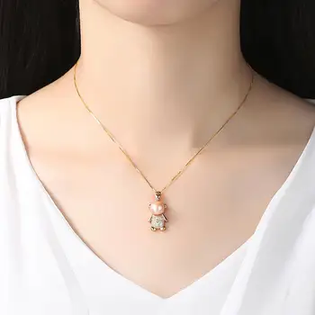 Prabangūs, aukštos kokybės nekilnojamojo 925 sterlingas sidabro fine jewelry pearl padengti aukso karoliai pakabukas grandinės ant kaklo cirkonis perlas priedai