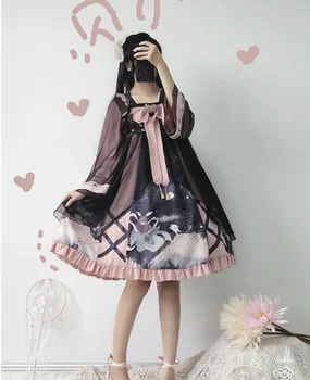 Preppy stilius studentų Hanfu retro saldus lolita rinkiniai spausdinimo kawaii girl loli lolita Kinijos