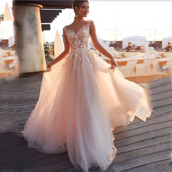 Princesė Vestuvių Suknelė Samtelis Kaklo Nėriniai su Appliqued Valymo Traukinio Tiulio Vestuvių Suknelė Nuotakos Suknelė Vestidos De Novia 2020 m.