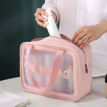 Pu skaidrus trijų dalių makiažas plovimo maišelis didelės talpos, pvc vonios maišelis permatomas matinio nešiojamų saugojimo krepšys moteriška