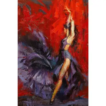 Rankomis dažyti aliejus moterų meno tapybos flamenko šokėja, raudona ir violetinė impresionistų Ponios drobė meno kūrinius kambario dekoro