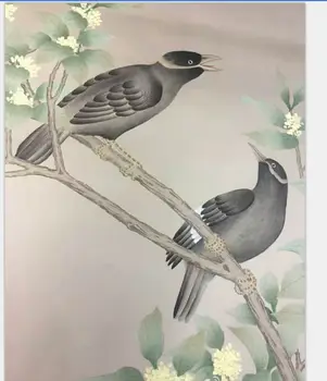 Rankomis dažyti tapetai, dažymas osmanthus su paukščių wallcovering TV/miegamasis/svetainė/sofos fone vertus, dažytos sienos popieriaus