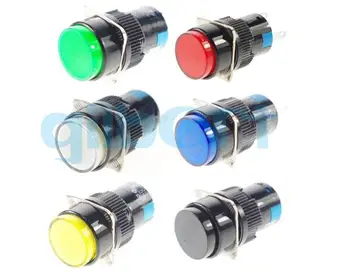 Raudona/Mėlyna/Geltona/Žalia/Balta 16mm Akimirksnį/Latching 1NO 1NC/2NO 2NC Plastikinių Šviesos toks mygtukas Switche LED Įtampa 12VDC-220VAC