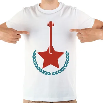 Raudona žvaigždėtasis gitara dizainas juokingi marškinėliai vyrams 2018 metų vasaros, nauja baltos spalvos atsitiktinis homme cool marškinėlius