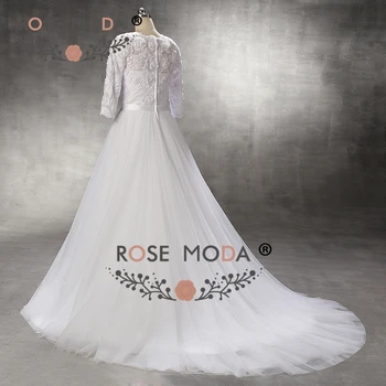 Rose Moda ilgomis Rankovėmis Vestuvių Suknelė su 3D Nėrinių Princesė Tiulio Vestuvių Suknelės Realios Nuotraukos