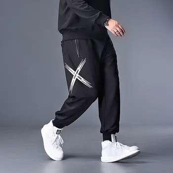 Rudens-žiemos vyrų sporto kelnės laišką geometrinis aukštos streetwear sweatpants didelio dydžio 6XL 7XL palaidi kelnės Ruožas kietas kelnės 50