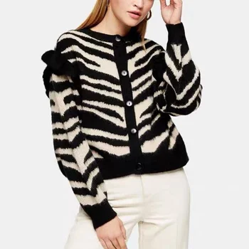 Rudenį, Žiemą Moterys, susagstomi megztiniai Megztinis 2020 Naujų Zebra Stripes Spausdinti Šiltas Megztinis Atsitiktinis O-kaklo, ilgomis Rankovėmis Moteriška Elegantiškas Outwear
