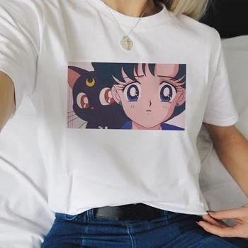 Sailor Moon Usagi Harajuku Kawaii Animacinių filmų Marškinėliai Moterims Cute Kačių Anime Marškinėlius Mados Ullzang Marškinėlius 90s Grafinis Viršuje Tees Moteris