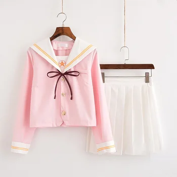 Sakura šviesiai rausvos Japonijos mokyklinę uniformą sijonas jk vienodos klasės uniformos kostiumas sailor kolegijos vėjo kostiumas moterų studentų uniformų