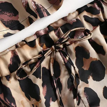 Seksualus, Mielas Leopardas spausdinti Šilko Pižama Sexy Satin Nėrinių Lingerie Šortai Rinkinys Moterims, apatinis trikotažas Sleepwear S-XXL Laisvi Nustatyti Pižama
