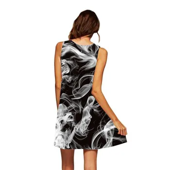 Seksualus Sleeeveless Mini Suknelė 2020 Juoda Balta Dūmų Spausdinti Derliaus Prarasti Šifono Suknelė Moterims Vasaros Boho Beach Party Suknelės