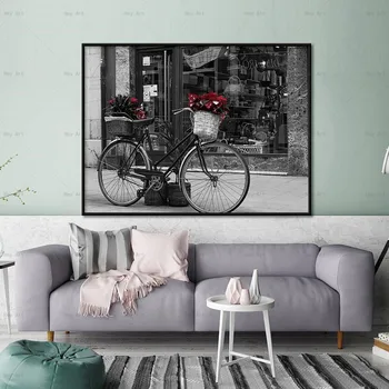 Sienos meno tapybos drobės plakatai ir spausdina Retro dviračiu namų dekoro nuotraukos spausdinimo paveiksl