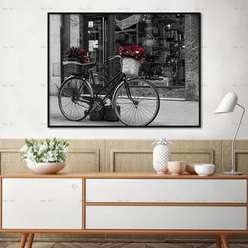 Sienos meno tapybos drobės plakatai ir spausdina Retro dviračiu namų dekoro nuotraukos spausdinimo paveiksl