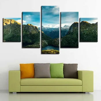 Sienų Dekoras HD Spausdinimo Sistema Modulinė Drobė Nuotraukas Art 5 Gabalėlių Žaliosios, Kalnų, Ežerų, Gražus Kraštovaizdis, Plakatai, Paveikslai