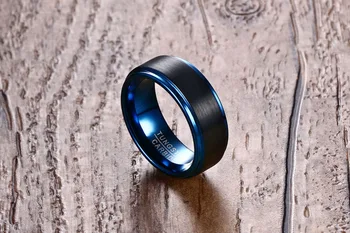 SIZZZ Vyro 8 mm (volframo plieno žiedas juoda + mėlyna banga, papuošalai, vyrų Kalėdų dovana didmeninės