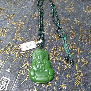 Siųsti A lygis nacionalinis pažymėjimas Gamtos Hetian Biyu stereo Guanyin pakabukas Žalia virvę obsidianas karoliukų pakabukas grandinės