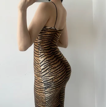 Sladuo Dirželis Sleveless Leopard Seksualus Bodycon Midi Ilgio Šalies Klubas Suknelė Moterims Moterų