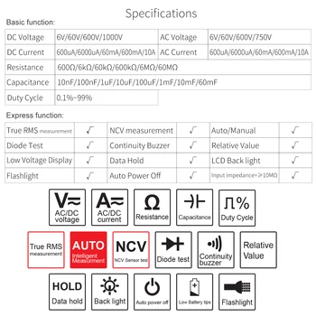 Smart Multimetras Skaitmeninis AC DC Įtampos Testeris Ūkio Rms NCV Multimetras LCD Ekrano Apšvietimas Duomenų Paspaudę voltmetras Įrankiai