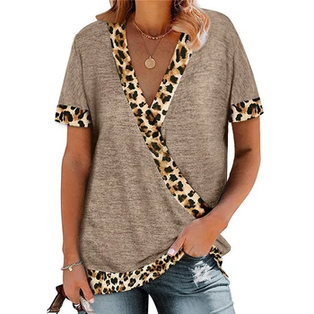 SONDR Moterys Vasarą T-shirt Leopard Kratinys V-kaklo, Trumpas Rankovėmis Marškinėlius Lady Streetwear Harajuku Atsitiktinis Viršūnes футболки