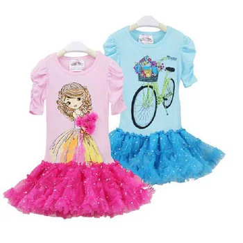 SOSOCOER Gėlių Mergaitė Princesė Suknelė Summer Cartoon Dviračių Mergaičių Suknelės Aukštos Kokybės Nėriniai Vaikai Šalis Suknelė Cute Kūdikių Drabužiai