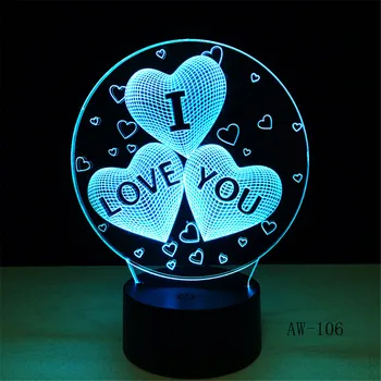 Spalvinga, aš tave myliu LED 3D Vision Naktį, Šviesos, Meilės ir Širdies Atvaizdą Touchment Kontrolės Spalvos 3D Naktį Lempa, Stalas Šviesos AW-106