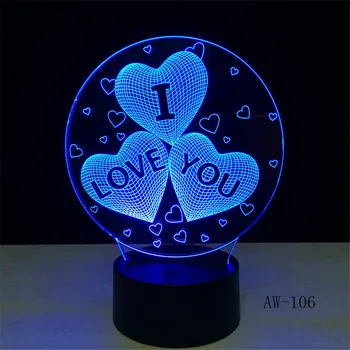 Spalvinga, aš tave myliu LED 3D Vision Naktį, Šviesos, Meilės ir Širdies Atvaizdą Touchment Kontrolės Spalvos 3D Naktį Lempa, Stalas Šviesos AW-106