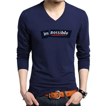 Spausdinti Neįmanoma T-shirts 2021 m. Vasaros Naują Stilių Vyrams, ilgomis Rankovėmis T Marškinėliai Atsitiktinis V-Kaklo Mados Prekės ženklo Slim Tees Marškinėliai Vyrams