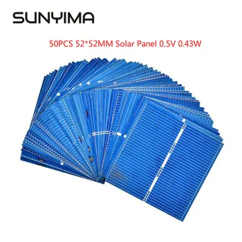 SUNYIMA 50pcs Saulės Skydelis 0.5 V 0.43 W 52*52MM Saulės Energijos Saulės Elementų Polikristaliniai Fotoelementų Skydelis DIY Saulės Baterijos Char