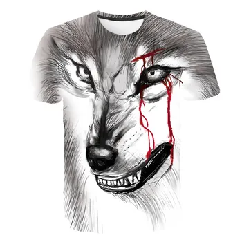 T-Shirt Gyvūnų 3D Spausdinimo Vilkas, T-Marškinėliai Vyrams, Moterims, trumparankoviai Vasaros Marškinėliai Pilka Balta T-Shirt Mados Atsitiktinis Marškinėliai