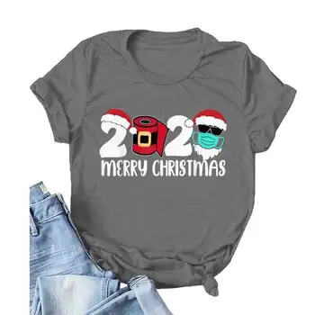 T-Shirt Moterims Spausdinti 2020 Linksmų Kalėdų Viršūnes Atsitiktinis Trumpas Rankovės Dugno Megztinis Dėvėti