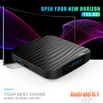 T95X2 Android 8.1 Amlogic S905X2 Quad Core TV BOX 2G, 4G 16G 32G 2.4 G WIFI USB 3.0 H. 265 4K 60fps Smart Media Grotuvas