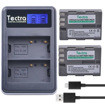 Tectra 2VNT EN-EL3E, EN EL3E 1800mAh/Li-ion Fotoaparato Baterija + LCD USB Dual Kroviklis Nikon D30 D50 D70 D90 D70S D300 300S
