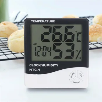 Termometras Skaitmeninis LCD Drėgmėmačiu Drėgmės Matuoklis Kambario Temperatūros Patalpoje Laikrodis