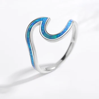 TONGZHE 925 Sterlingas Sidabro Žiedai Blue Opal Banga Moterų Derliaus Piršto Sužadėtuvių Žiedą Moteris Žiedas Fine Jewelry