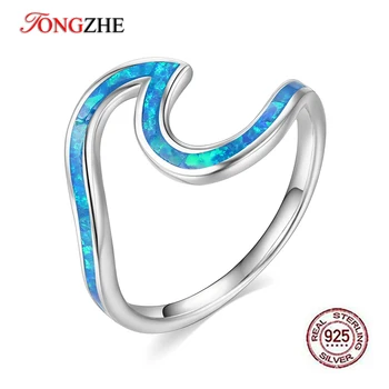 TONGZHE 925 Sterlingas Sidabro Žiedai Blue Opal Banga Moterų Derliaus Piršto Sužadėtuvių Žiedą Moteris Žiedas Fine Jewelry