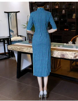 Tradicinis kinų Cheongsam Moterų Medvilnės Suknelė Pledas Kostiumas Dydis M iki 3XL