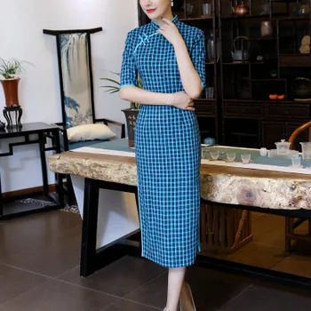Tradicinis kinų Cheongsam Moterų Medvilnės Suknelė Pledas Kostiumas Dydis M iki 3XL