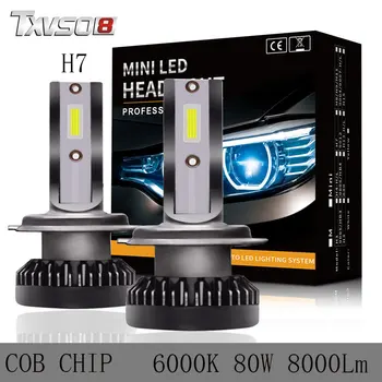 TXVSO8 2VNT LED H7 mini Automobilių žibintų Lemputės COB LED Lustas Automobilinis 6000K priekinių Žibintų Auto Lempos 80W 8000LM Pora luces led para auto