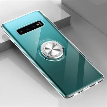 Ultra-plonas TPU Telefono dėklas Galaxy S8 S9 S10 Plius Aišku, uždenkite Magnetinis Žiedas Automobilį Stovėti Galaxy Note 8 9 10 Plius Coque