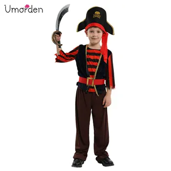 Umorden Naują Atvykimo Halloween Kostiumai Berniukams Piratų Kapitonas Kostiumas Raudona Juoda Juostele Kaukolė Piratų Cosplay Nustatyti Berniukas Vaikai